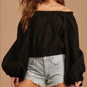 Free People Off-the-Shoulder Puff Sleeve Tie-Back Crop Top